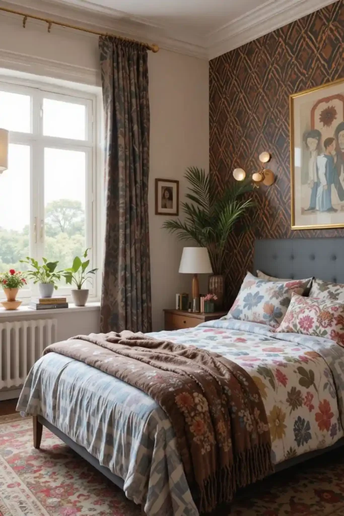 Artistic accent wall in an indie-inspired room