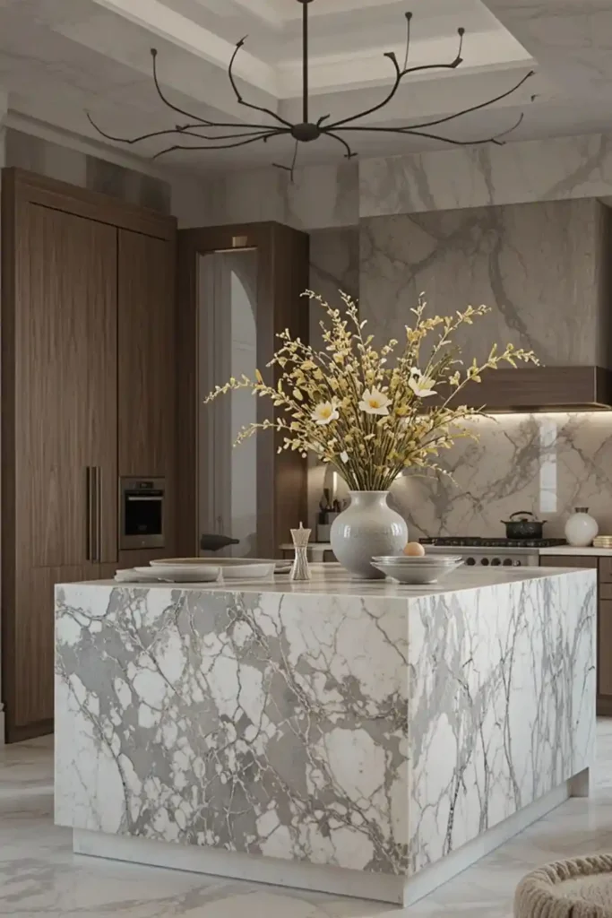 Artistic kitchen island with decorative art pieces