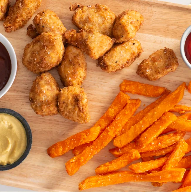 Baked Chicken Nuggets with Sweet Potato Fries