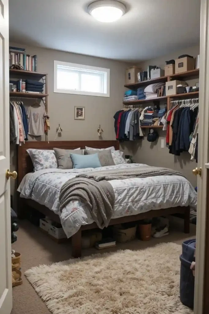 Basement bedroom ideas with creative storage solutions