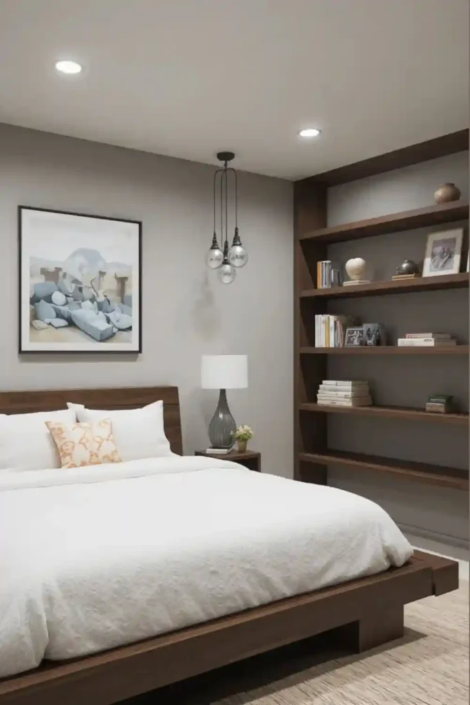 Basement bedroom ideas with smart furniture layout.