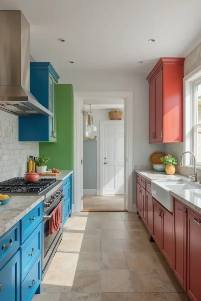 Colorful cabinet kitchen remodel adding personality and vibrancy to modern space