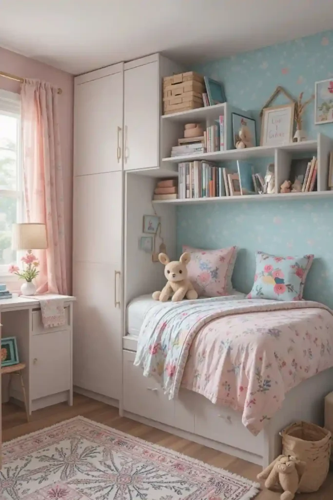 Cozy Teen Girl Bedroom with Compact Storage Solutions
