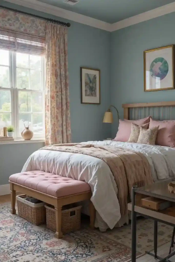 Cozy Teen Girl Bedroom with Cozy Sitting Bench or End-of-Bed Seating