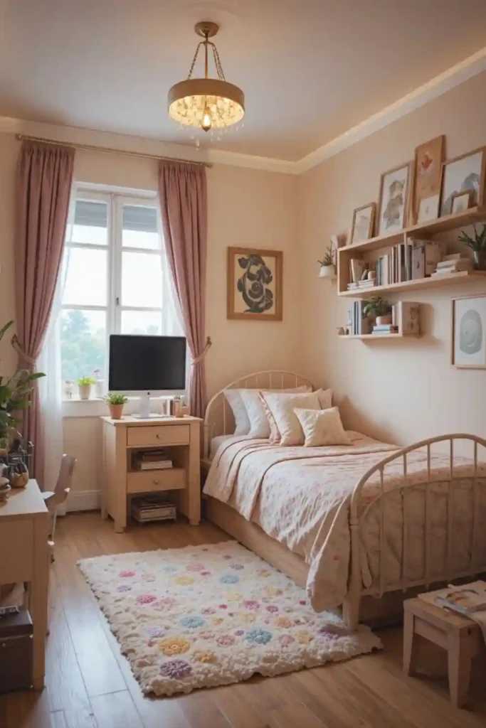 Cozy Teen Girl Bedroom with Multifunctional Furniture