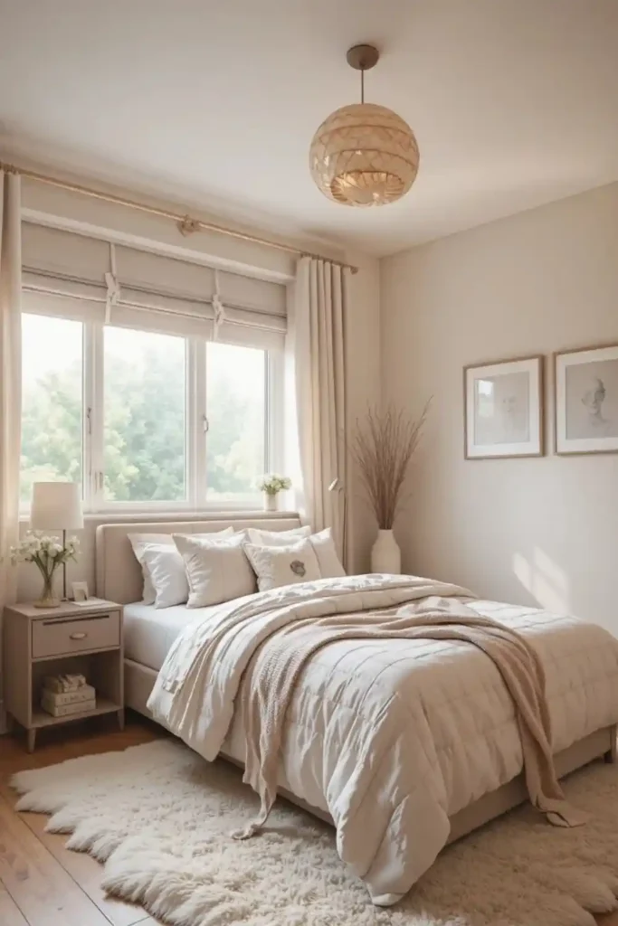 Cozy Teen Girl Bedroom with Soft Neutral Color Palette for a Warm Base