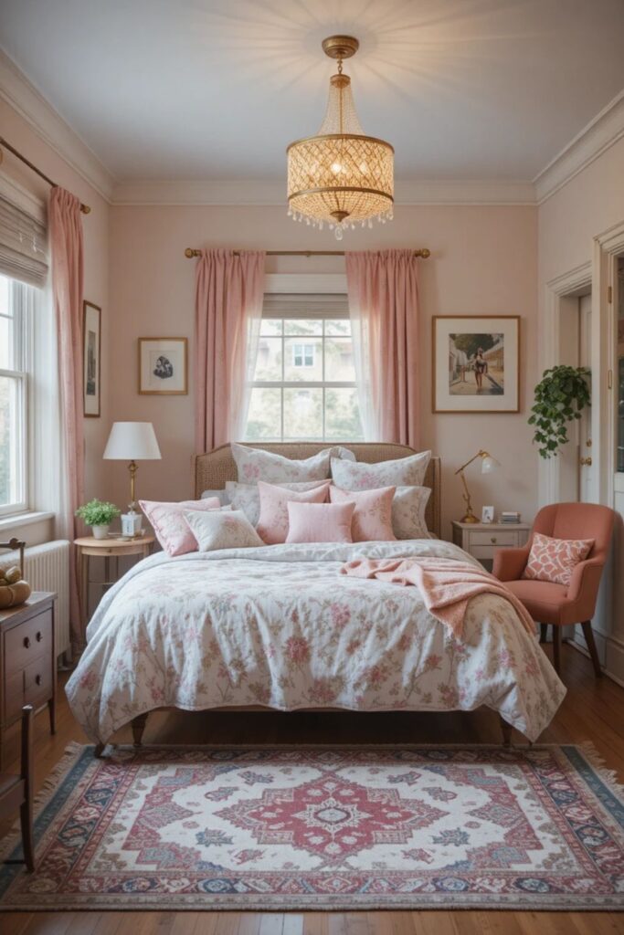 Cozy Teen Girl Bedroom with Statement Rug to Anchor the Space

