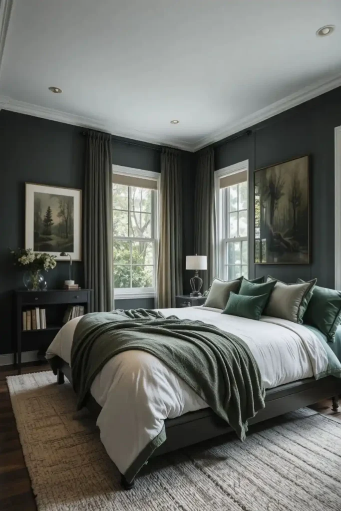 Dark bedroom interior creating intimate and calm atmosphere