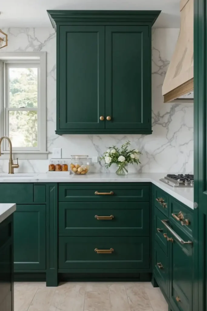 Dark green kitchen cabinets