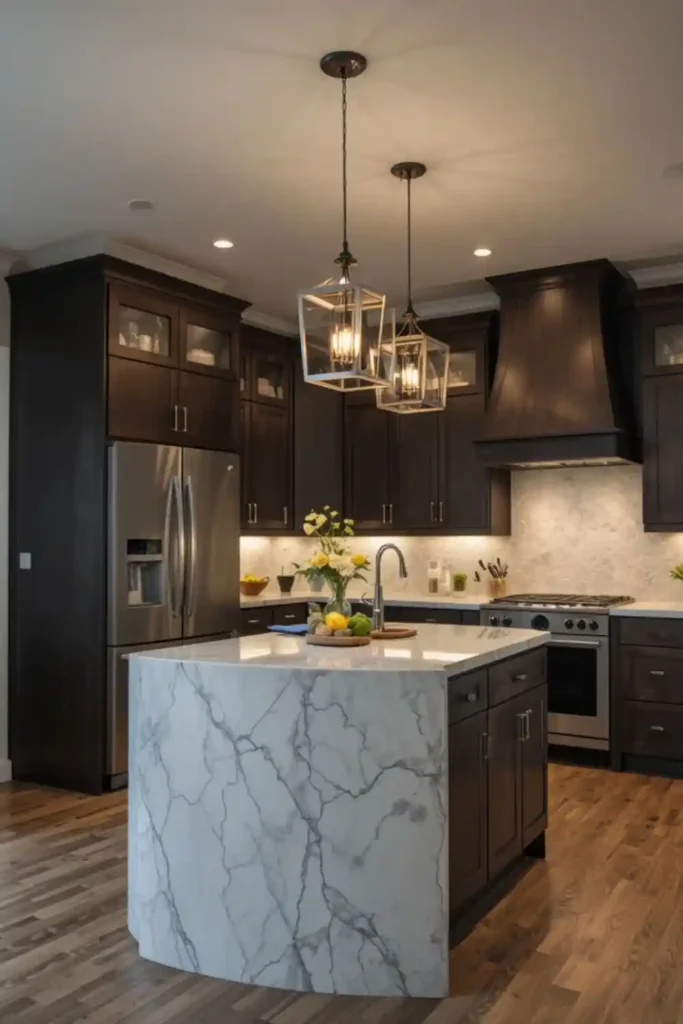 Elegant pendant lighting over a kitchen island