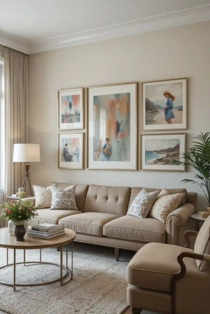 Gallery wall adding warmth to living room