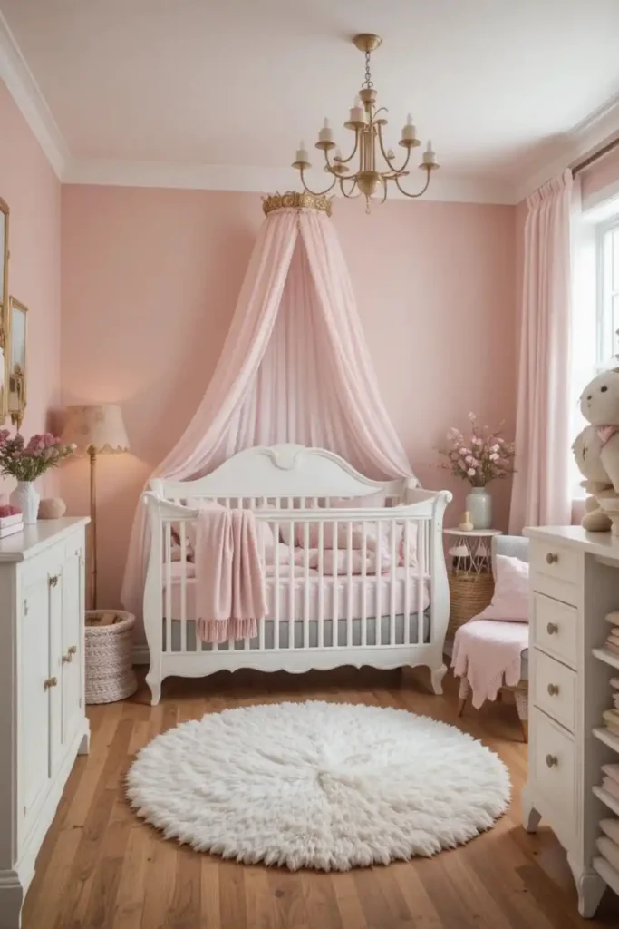 Gentle pastel pink bedroom with soft, comforting decor