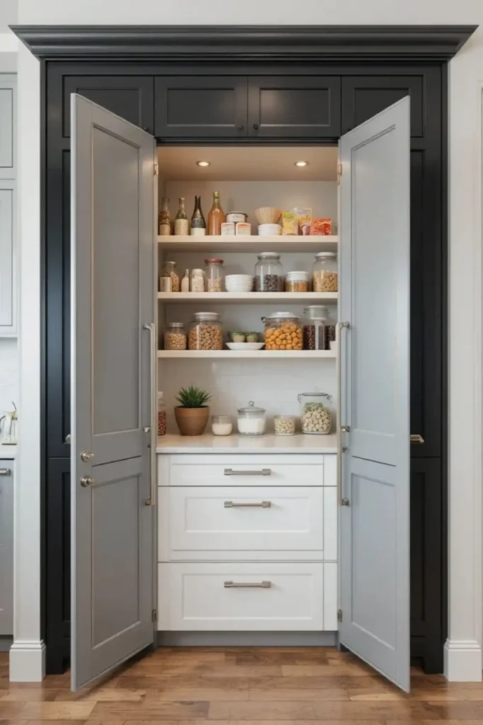 Hidden pantry in kitchen remodel for clutter-free storage and organized layout