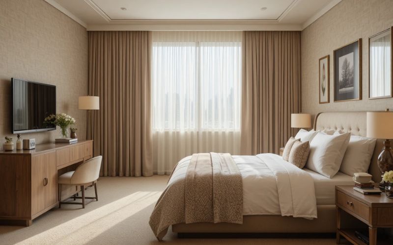 Incorporate Soft Curtains or Drapes Guest bedroom look