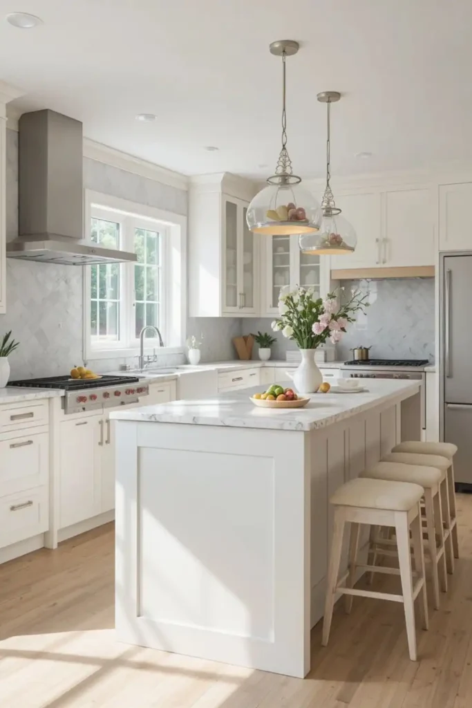 Kitchen remodel with island providing prep space, storage, and casual seating