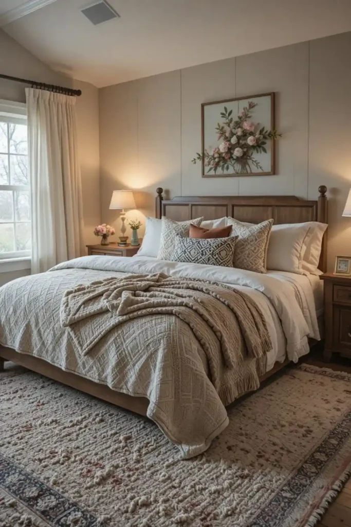 Layered textures creating a cozy master bedroom sanctuary