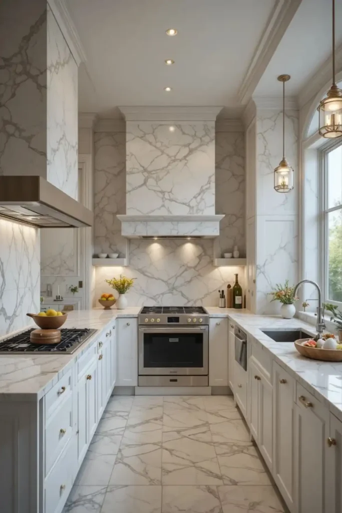Marble countertops in kitchen remodel for luxury, durability, and style