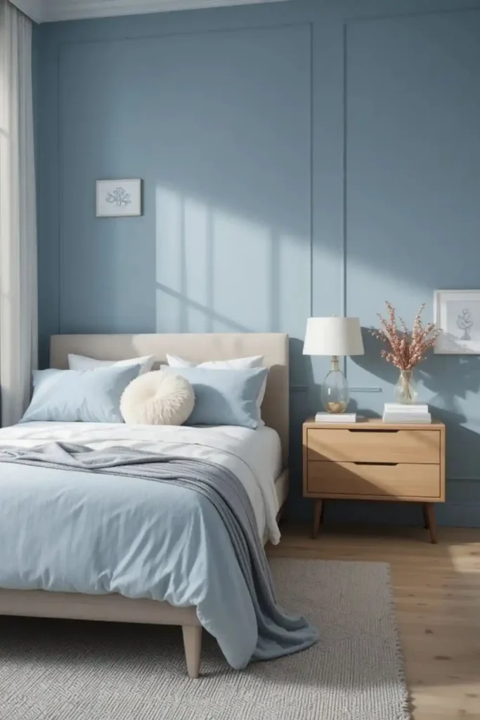 Minimalist blue bedroom with clean design