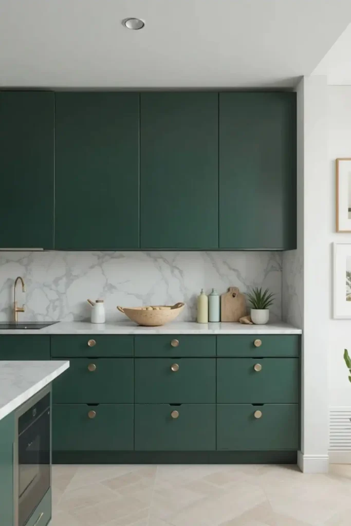 Modern flat panel green kitchen cabinets