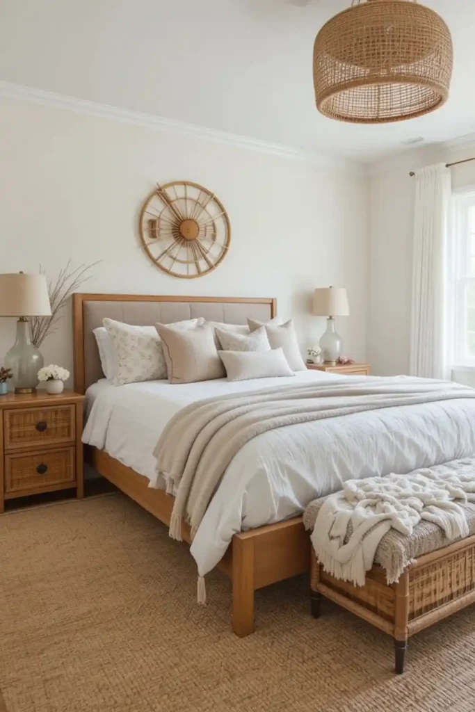 Natural fiber decor creating organic bedroom warmth