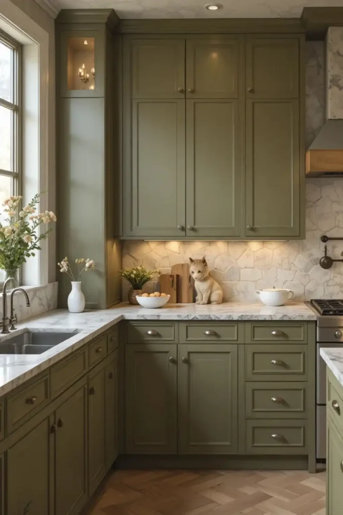Olive green kitchen cabinets