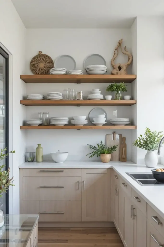 Open shelving kitchen remodel idea with modern styling