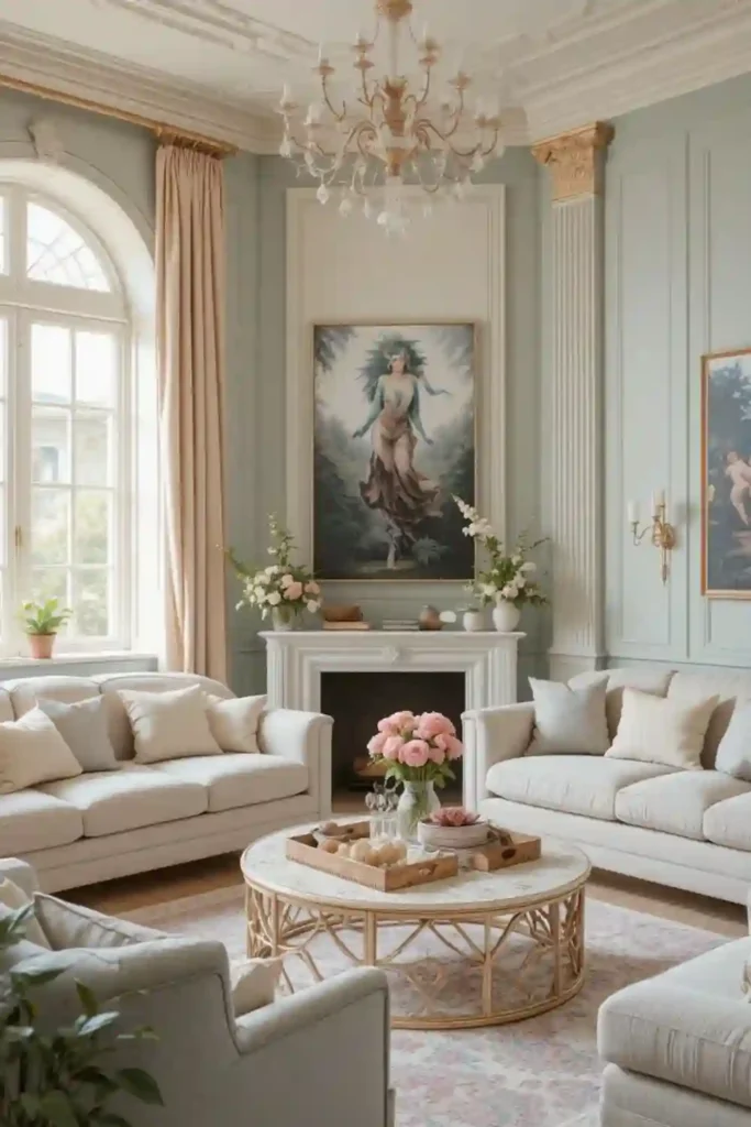 Pastel wall colors in cozy living room