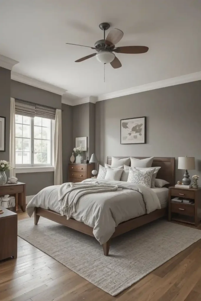 Practical and durable furniture in moody bedroom design