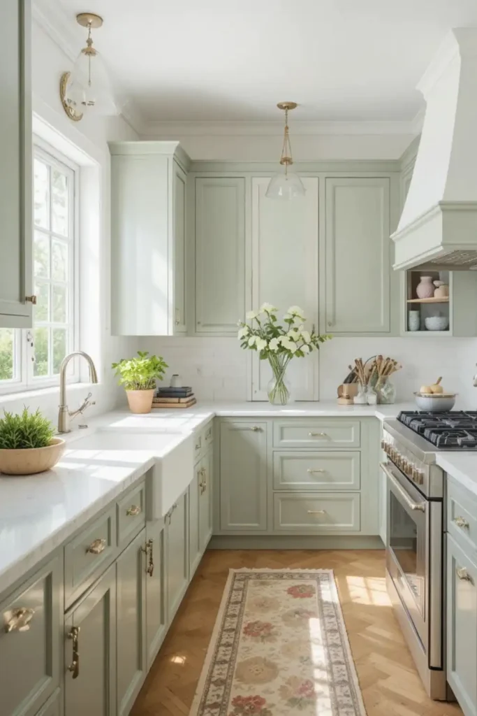 Sage green kitchen cabinets