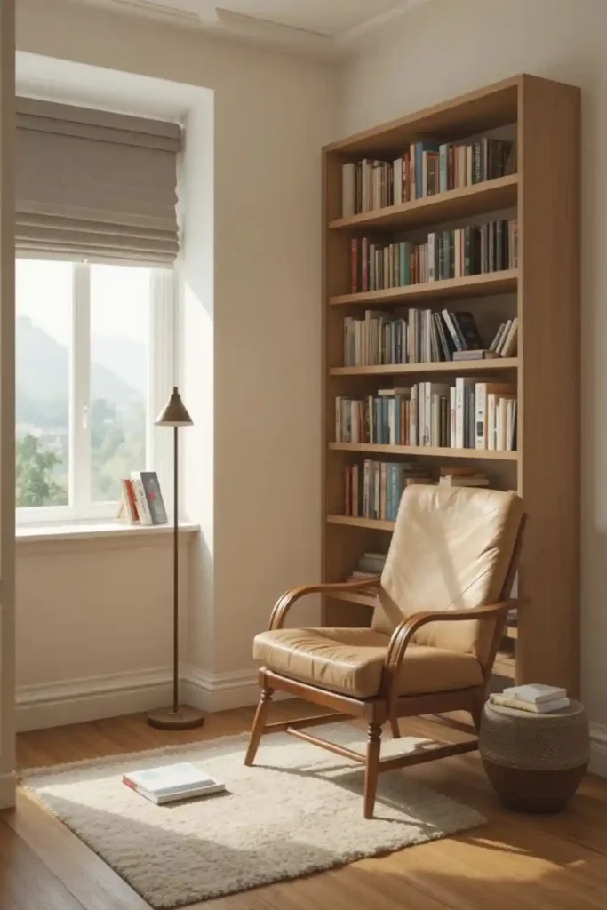 Simple reading room with minimal furniture layout
