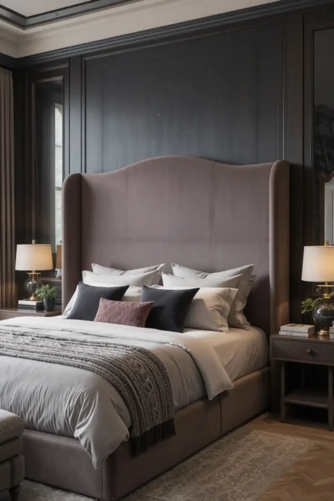 Statement headboard as a focal point in master bedroom