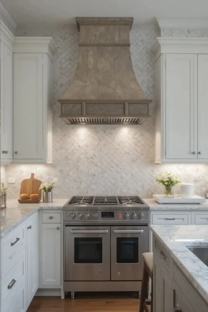 Statement range hood in kitchen remodel adding elegance and practicality