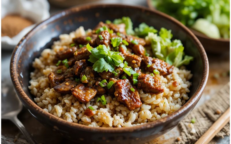 Teriyaki Rice Bowl with Beef Strips recipe Look