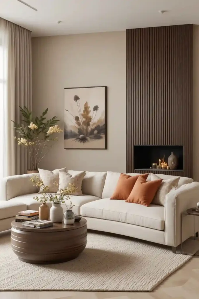 Warm earth-toned cozy living room.
