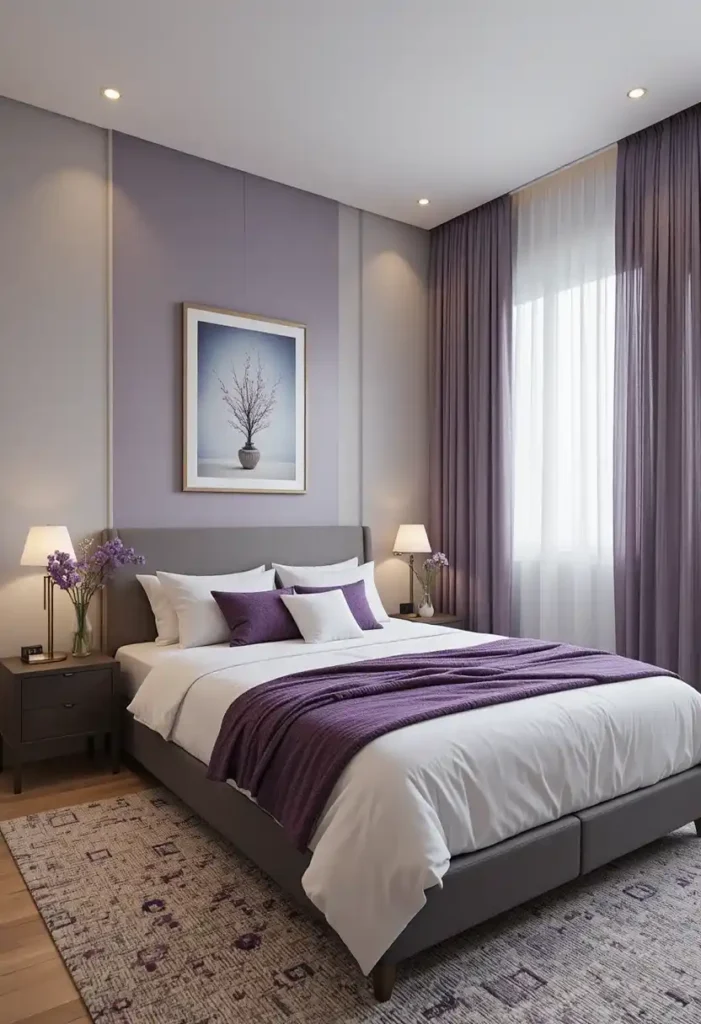 Minimal bedroom with purple accents