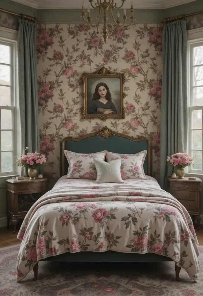 Vintage Rose and Forest Green Charm bedroom