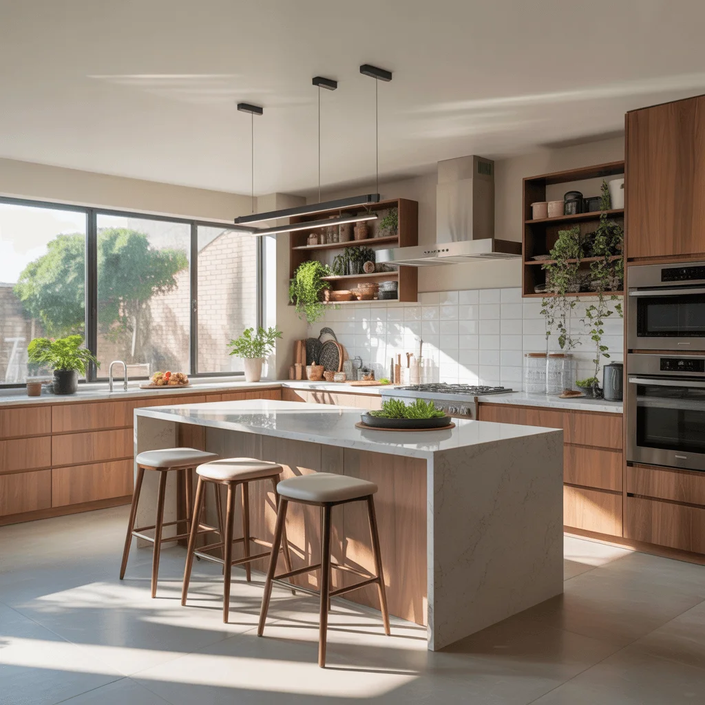 Bright, modern kitchen with sleek countertops, high-end appliances, and natural lighting.