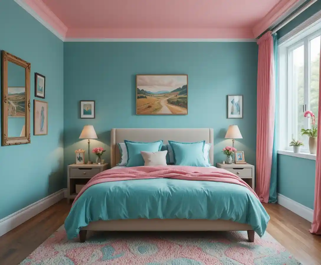 Teal and Pink Bedroom