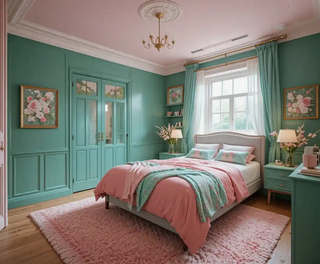Pink and Green Bedroom